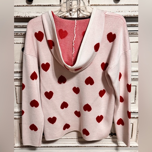 Marled White Sweater with Red Hearts M Valentines - Picture 5 of 10